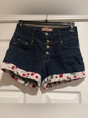 Judy Blue Dark Indigo Button-Front Denim Shorts with Cherry Cuff